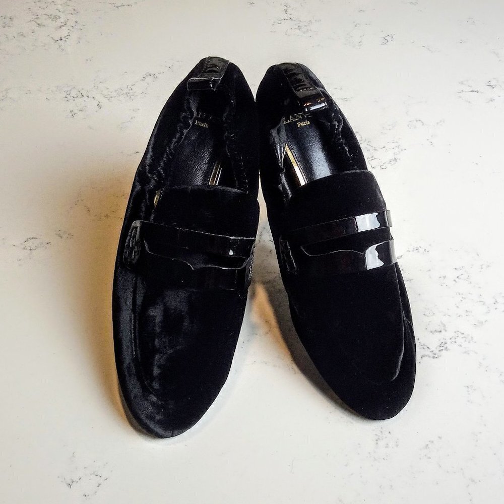 Lanvin Black Velvet Patent Leather Ballet Flats
